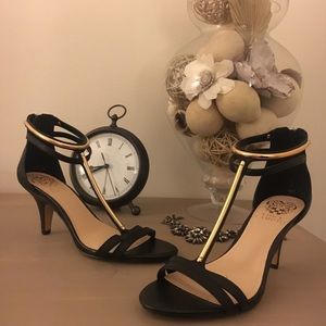 Franco Sarto Black and Gold kitten heel